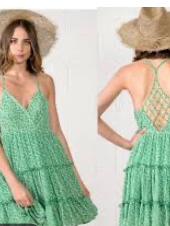 Dresses & Skirts - New In Green Tiered Sundress with Lattice Back